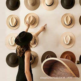 木质壁挂牛仔礼帽爵士帽置物架商场牛仔帽摆放架实木复古爵士帽架