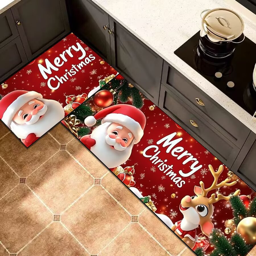 Transfronterizos TEMU Navidad cocina alfombra Navidad atmósfera alfombra cristal lana resistente a la suciedad alfombra de fábrica al por mayor