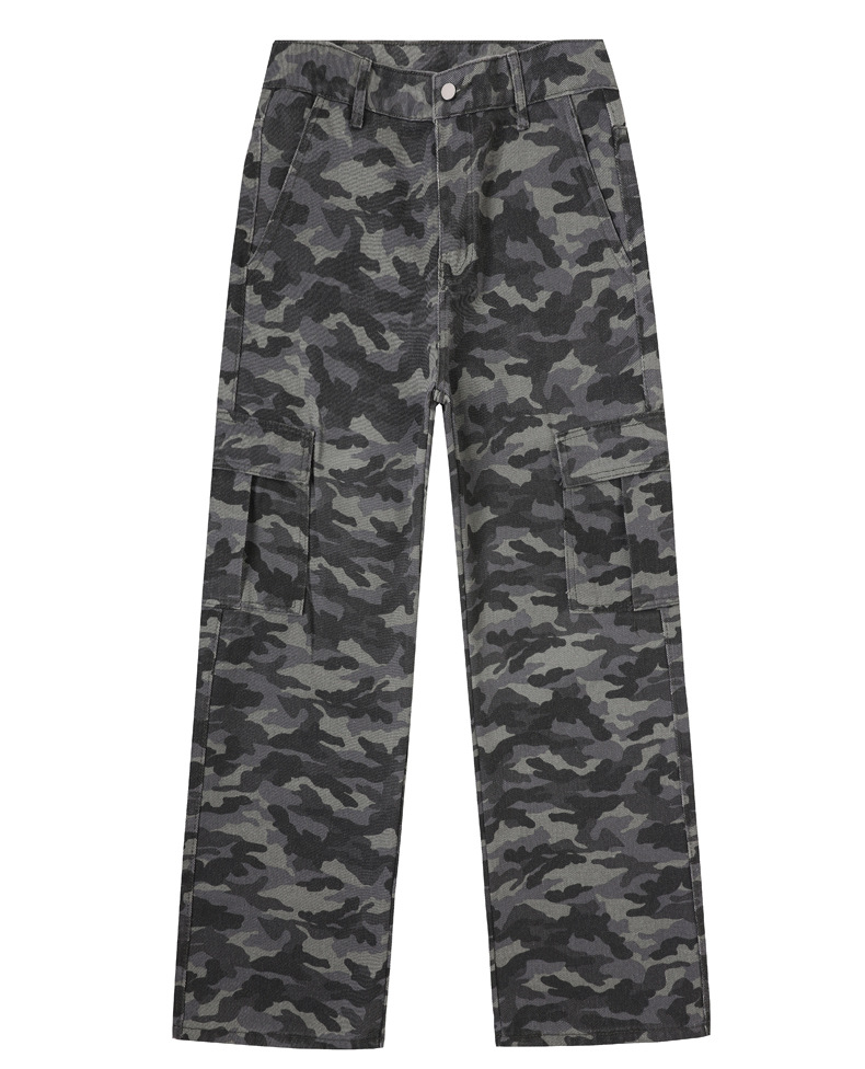 Men's Camouflage Wide Leg Pants Street Style Hip Hop Loose Fit Straight Leg Slightly Flared Cargo Jeans Trendy Brand Blue mid Waist_mkmklike.com