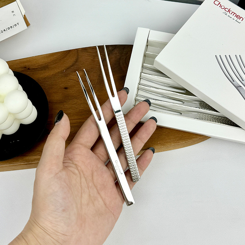 Chockmen Zhuo Deming 18 / 10 horquilla de fruta de acero inoxidable 6 piezas horquilla de pastel caja de regalo horquilla de postre creativa