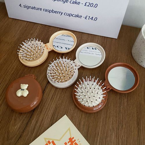 Cute little mirror, portable mini air cushion comb for girls, foldable air bag comb, massage comb and mirror all in one