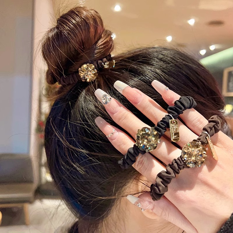 High-end Rhinestone Tie High Elasticity Bun Band Durable Rope Women's Hair Accessory_voghion.com