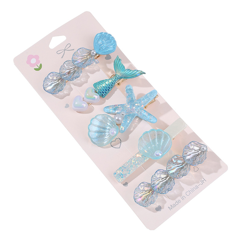 Sweet Sea Mermaid Hairpin 2025 nueva tarjeta de cabello azul de alto valor para niños con cabello roto frente lateral clip