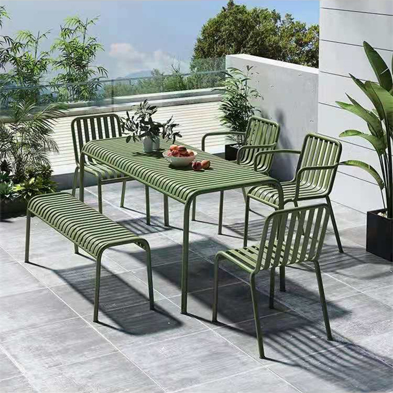 Outdoor dining table and chairs, trendy wrought iron backrest chairs, restaurant bar stools, simple milk tea shop coffee shop outdoor tables and chairs