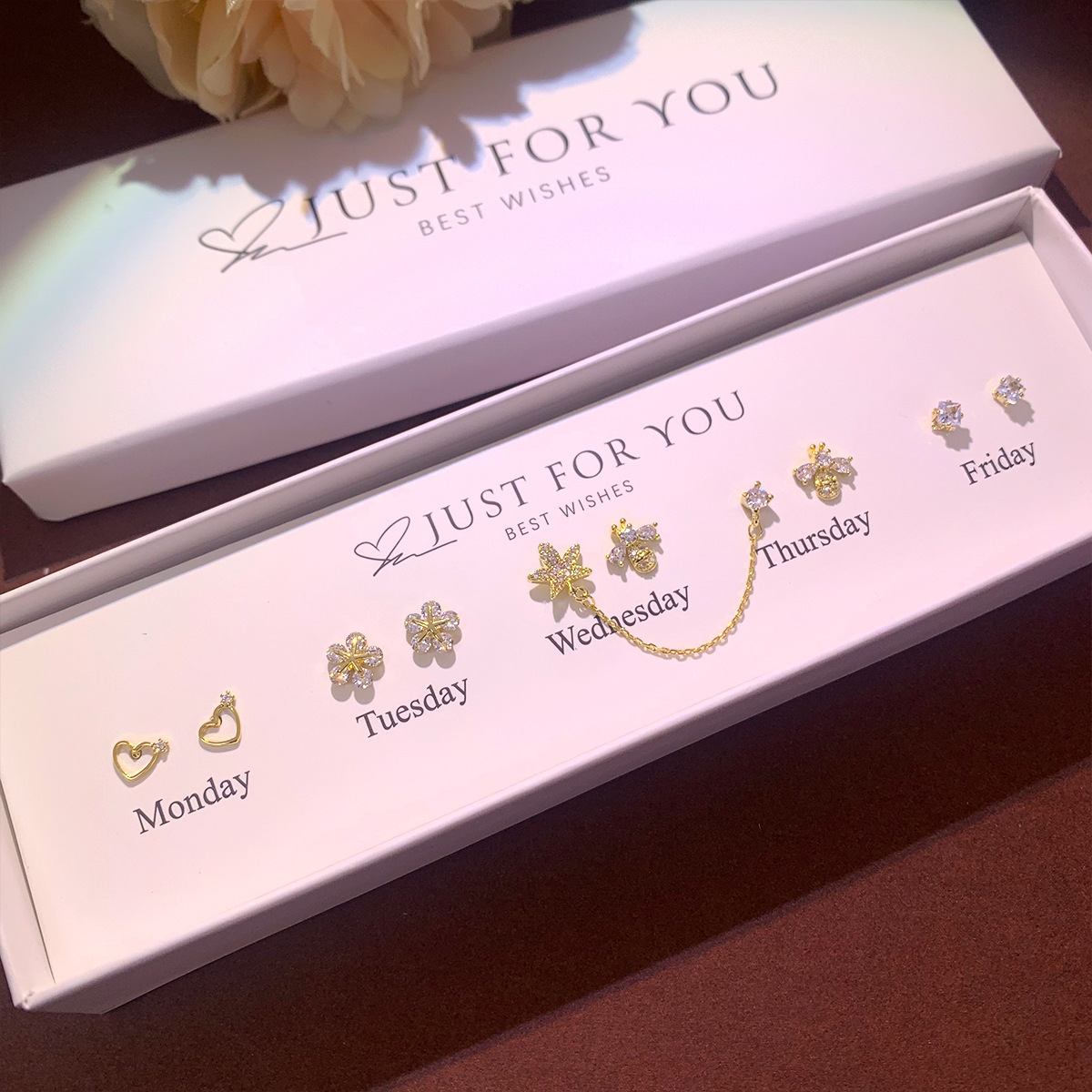 一周耳钉星期礼盒耳环盒子饰品节日礼物盒高档五对装首饰礼盒批发