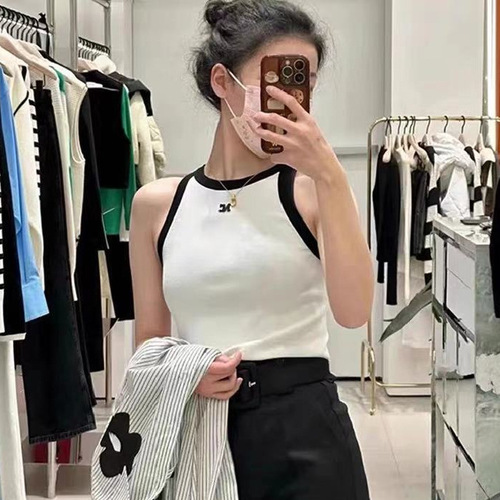 Retro sleeveless design crew neck knit sweater, summer thin pure desire temperament sweet colorful girl-like sweater