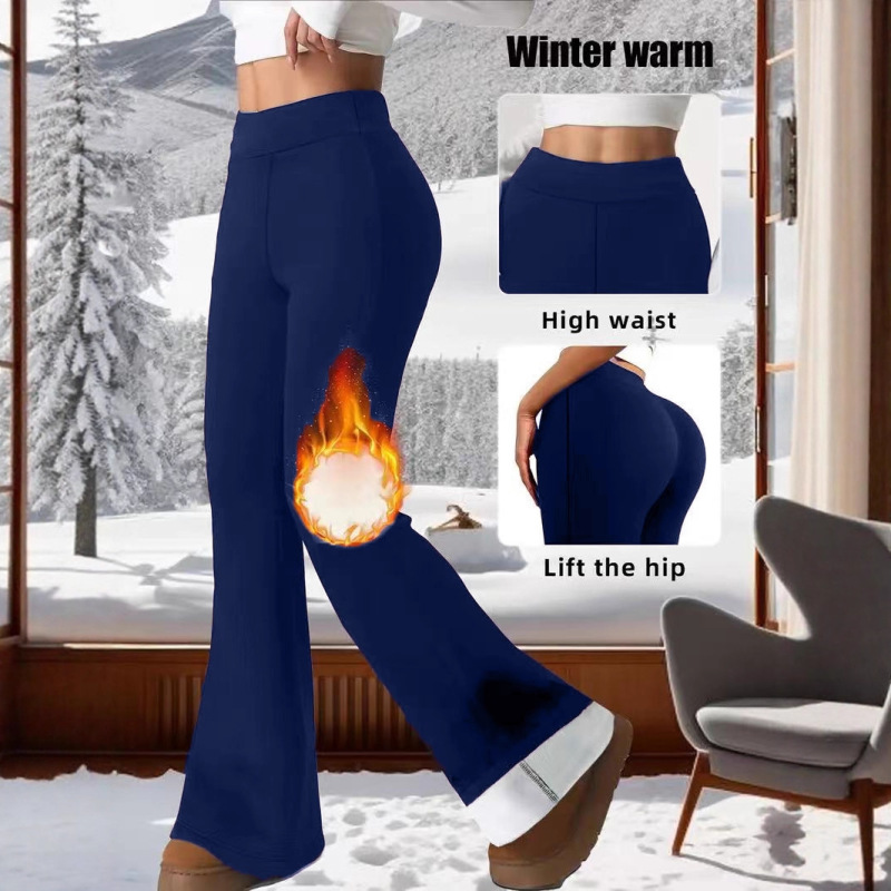 European and American Cross-Border Women's High-Waisted Flared Pants, Tummy Control, Hip-Lifting, Soft Thickened Fleece-Lined Winter Leggings Casual Pants