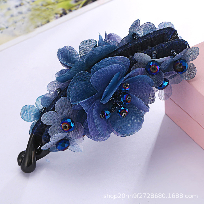 韓国の花の縦のクリップのカチューシャの大きいサイズのバナナは馬尾を挟んで布芸の手作りの水晶を挟みます。