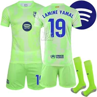 2425 Барселона Новая реклама Футбольная форма второго пропускания No 19 Amazon 9 Lewan 10 Месси Барселона Флуоресцентная зеленая модель