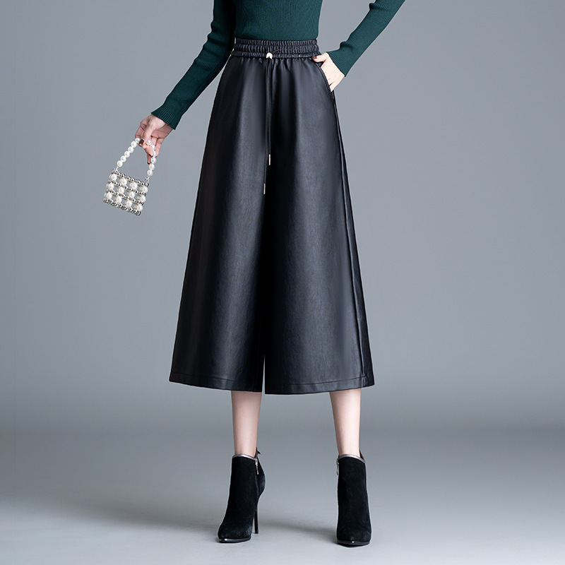 Pu Leather Wide-Leg Pants for Women 2025 Autumn and Winter New Slimming Loose High-Waisted Cropped Casual Pants Pu Leather Wide-Leg Pants for Women 2025 Autumn and Winter New Slimming Loose High-Waisted Cropped Casual Pants