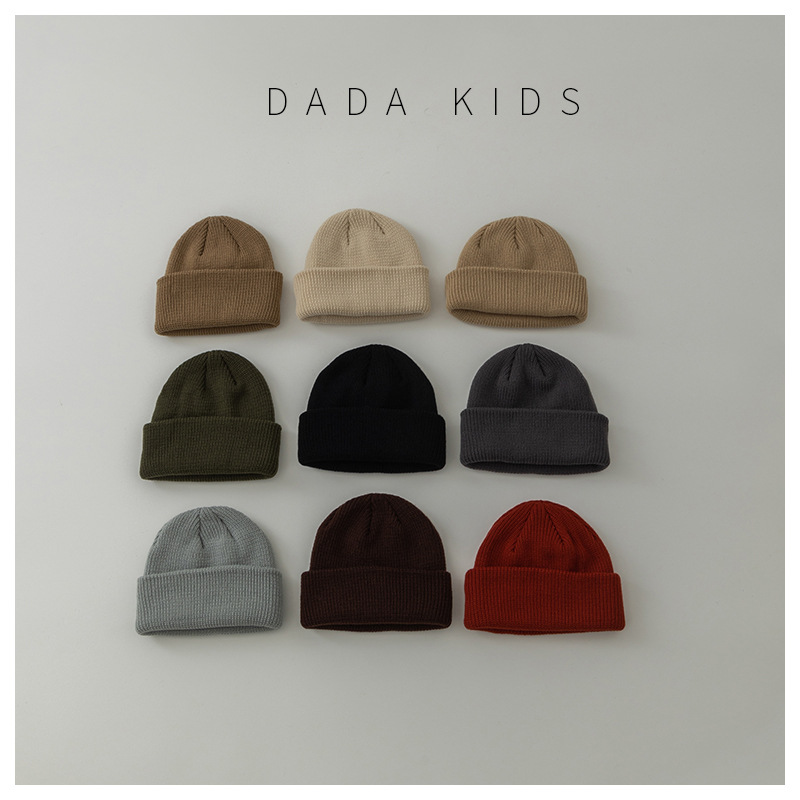 Children's Hat Autumn and Winter Warm Knitted Hat Ins Korean Boys and Girls Simple Pure Color Stylish Woolen Hat
