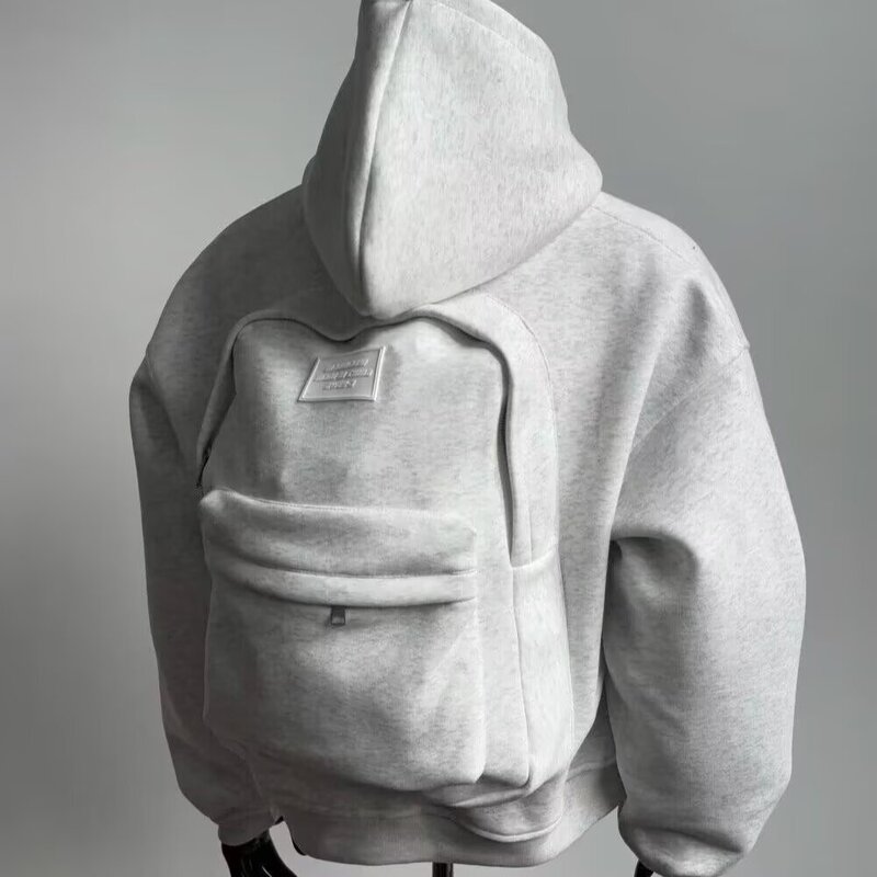 Cross-Border Wholesale Trendy Brand Backpack All-In-One Cardigan Sweatshirt Men's Design Good-Looking Hoodie High-End Loose Jacket