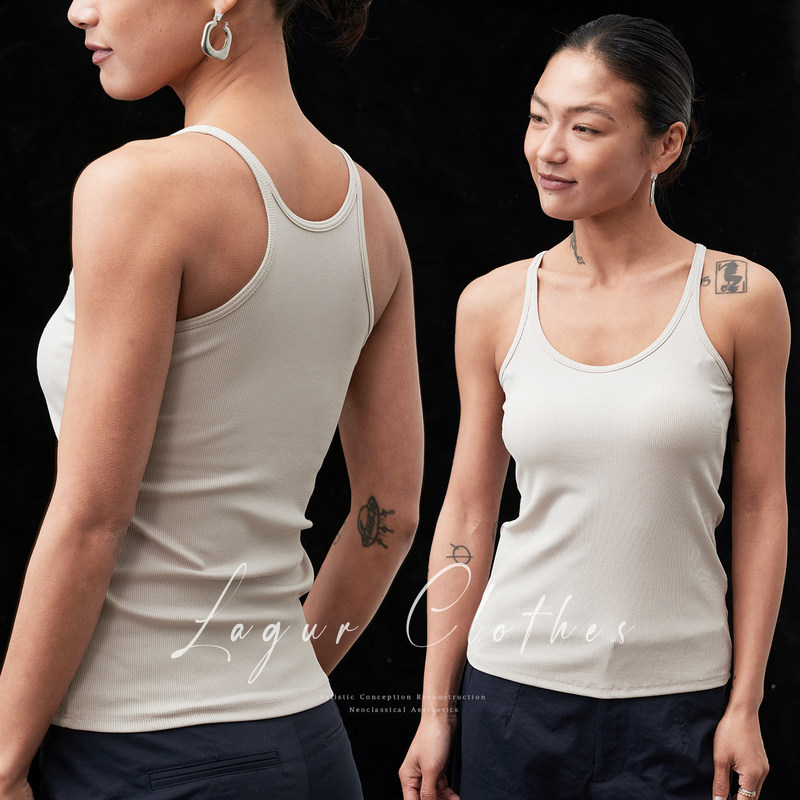 Grateful Feedback! (with Chest Pads) Row Version Ribbed Tank Top Solid Color Sleeveless Fashion Top for Women Summer