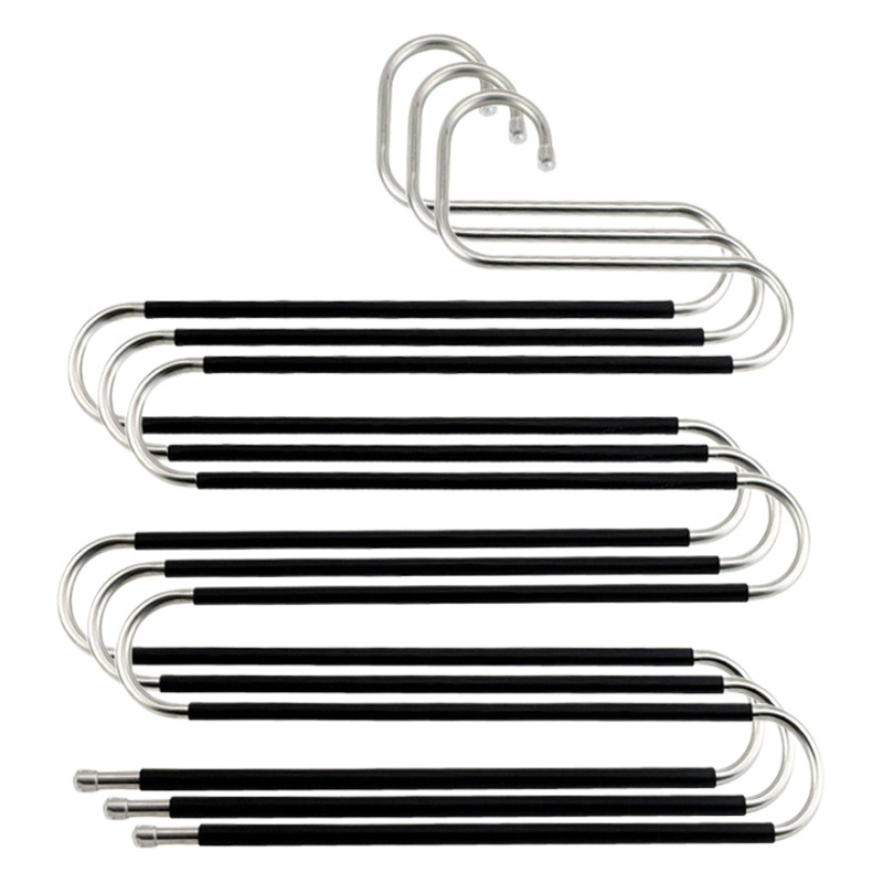 Perchero de pantalones tipo S de acero inoxidable — diseño multicapa, antideslizante, ideal para dormitorio o armario