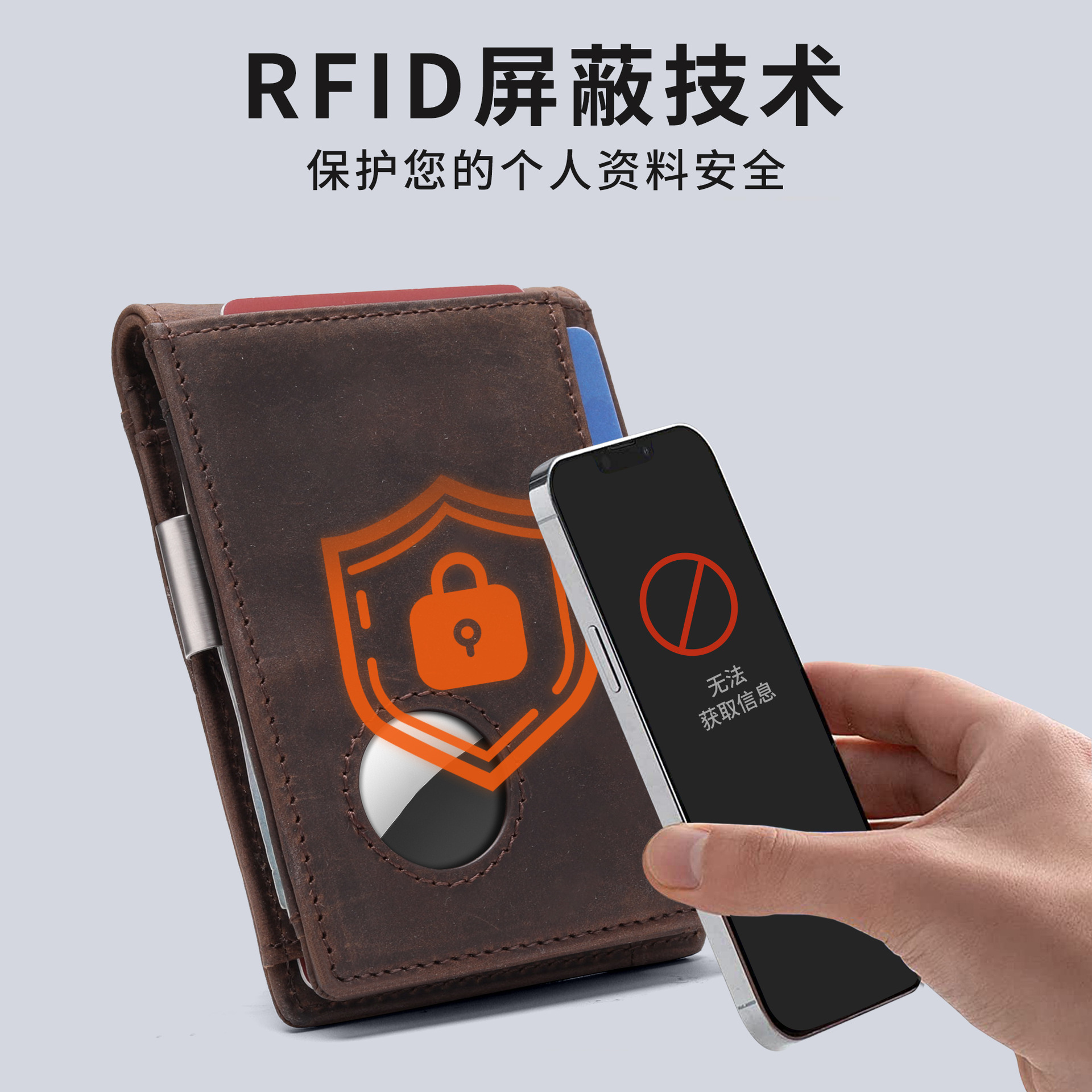 Amazon Crazy Horse Piel Cartera para hombre Airtag Cartera de cuero con cepillo antirrobo RFID para múltiples tarjetas