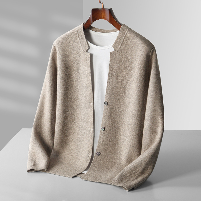 22 Otoño e Invierno Nuevo suéter de lana de los hombres collar de pie de punto cardigan de lana suelta ropa exterior casual engrosada cardigan ropa de hombre