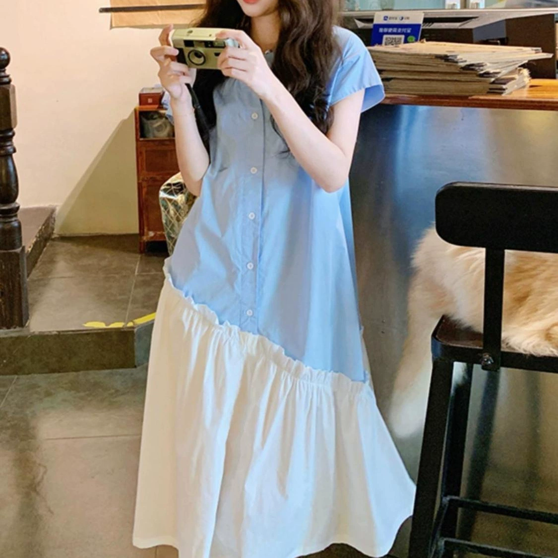 Очень большой размер 150kg Fat MM, дизайнерская рубашка, уменьшающая возраст, длинная юбка, новое тонкое элегантное платье в консервативном стиле, весна 2