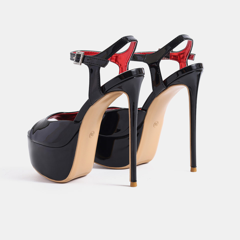 Giày cao gót sandal nữ quai ngang hở mũi gót 14 cm phong cách Âu Mỹ — Màu be, màu đen chi tiết 5