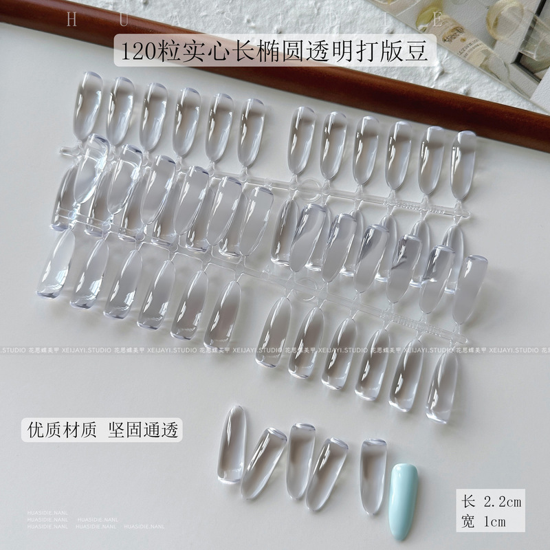Huasi Die - 120 Long Oval Solid Nail Tips, Solid High-Transparency Color Card Nail Art Tools
