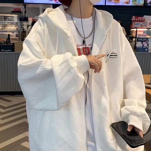 Youth Spring and Autumn Season Cap Sweatshirt for Boys, Junior and Senior High School Students, Jacket, Open Front Outerwear