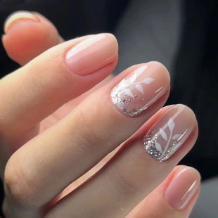 X-0321 Wearing Armor European and American Short Square Round Glitter Plant Wearing Manicure 24 Finished Products Removable Wearing Armor