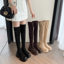 胖mm粗腿长筒靴厚底增高弹力靴秋冬新款大筒围瘦瘦靴高跟显瘦长靴