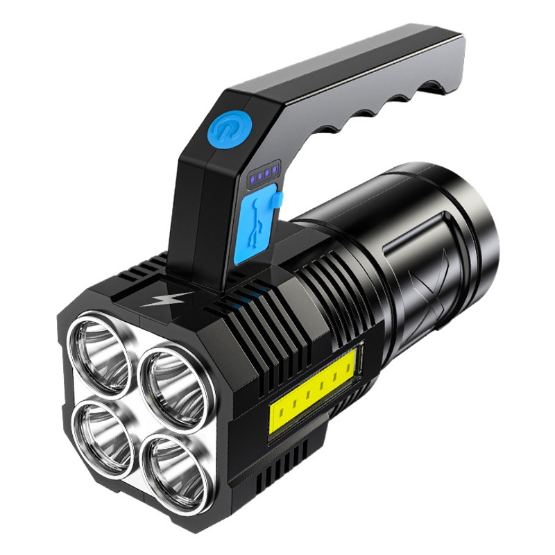 Transfronteriza nuevo LED Quad-Core fuerte linterna de luz USB recargable hogar al aire libre proyector portátil de tiro largo linterna COB