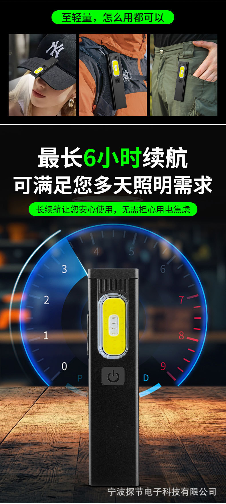 Strong Magnetic Ultra-Thin Flashlight with Strong Light, Rechargeable, Size Measurement, Outdoor Portable Inspection Led Pen Clip Repair Work Light