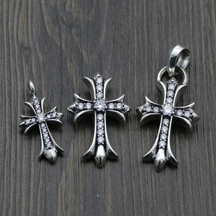 Punk Style Fashion Jewelry S925 Sterling Silver Sweater Chain Pendant Trendy Men's Personalized Necklace with Diamond Cross Pendant for Women