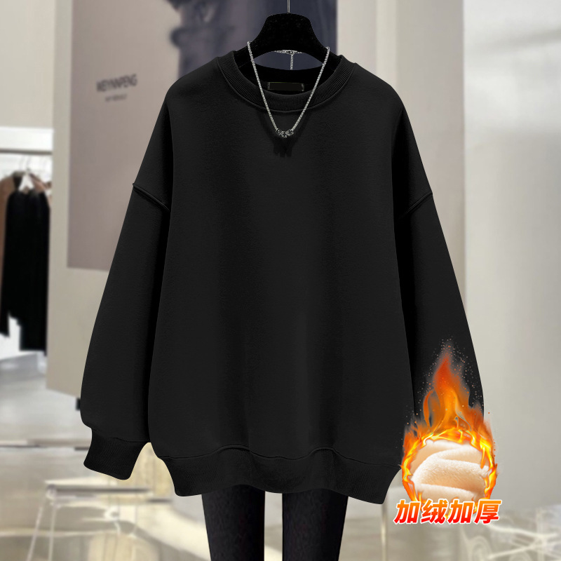 丸首にベルベットをつけて長袖のセーターを厚くした2023秋冬の新型韓国版の新しい内外にtシャツの女性の潮をかける