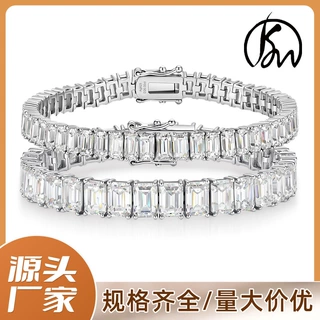 新款S925银祖母绿莫桑石横排镶手链轻奢高级重工华丽跨境潮流热卖