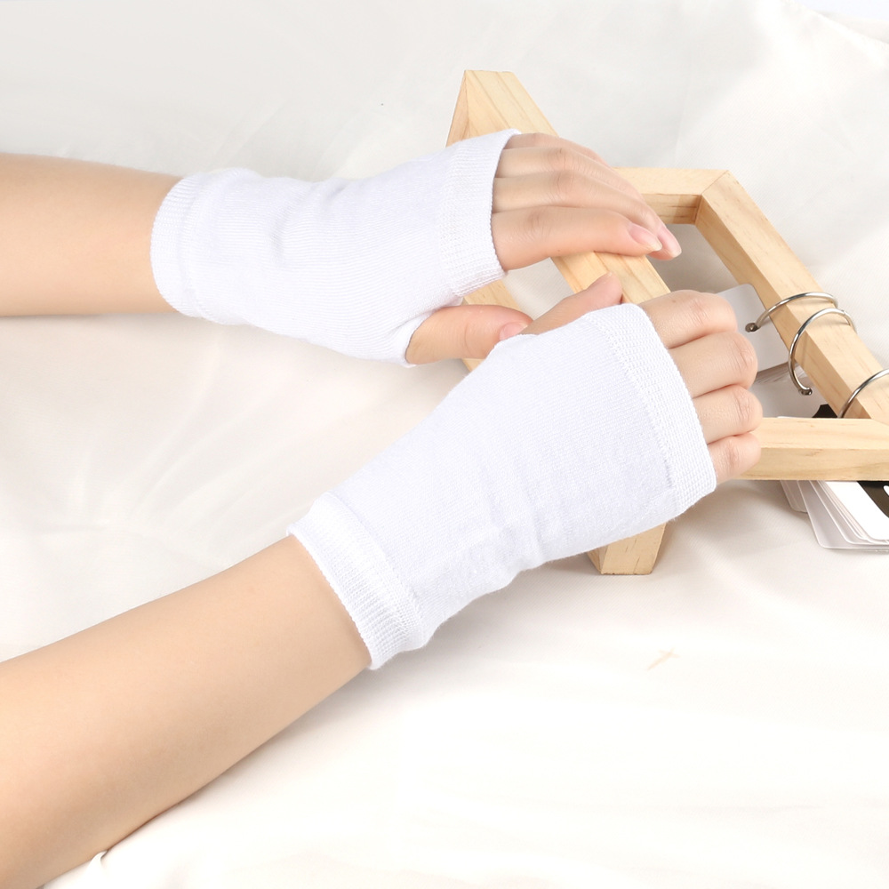 Mangas de muñeca abiertas a rayas para hombres y mujeres, tejido fino, guantes cortos de escritura para niños, color sólido, para hacer uno mismo_voghion.com