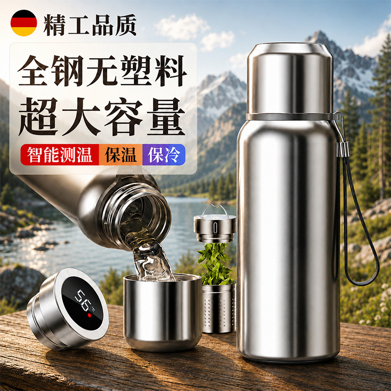316 stainless steel large-capacity all-steel insulated cup with tea-water separation, tea brewing cup for men, outdoor travel insulated kettle
