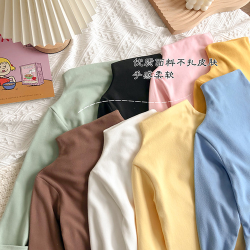 New autumn and winter children's bottoming shirt for girls and babies, German velvet half turtleneck plus velvet inner layer, thick men's all-match long-sleeved clothing