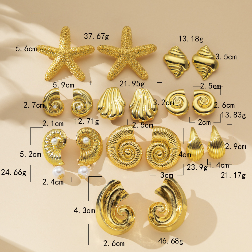 15g Weight 304 Stainless Steel Ear Needle Material Ear Studs Classification 1 Pair Quantity Daily, Street, Shopping Occasion Alloy Material Starfish, Conch Pattern All Seasons Season Women's Gender Irregular, Plating Design Marine Style, Modern Style Style 1 Pair Marine Style Modern Style Starfish Conch Irregular Plating Alloy Ear Studs 无