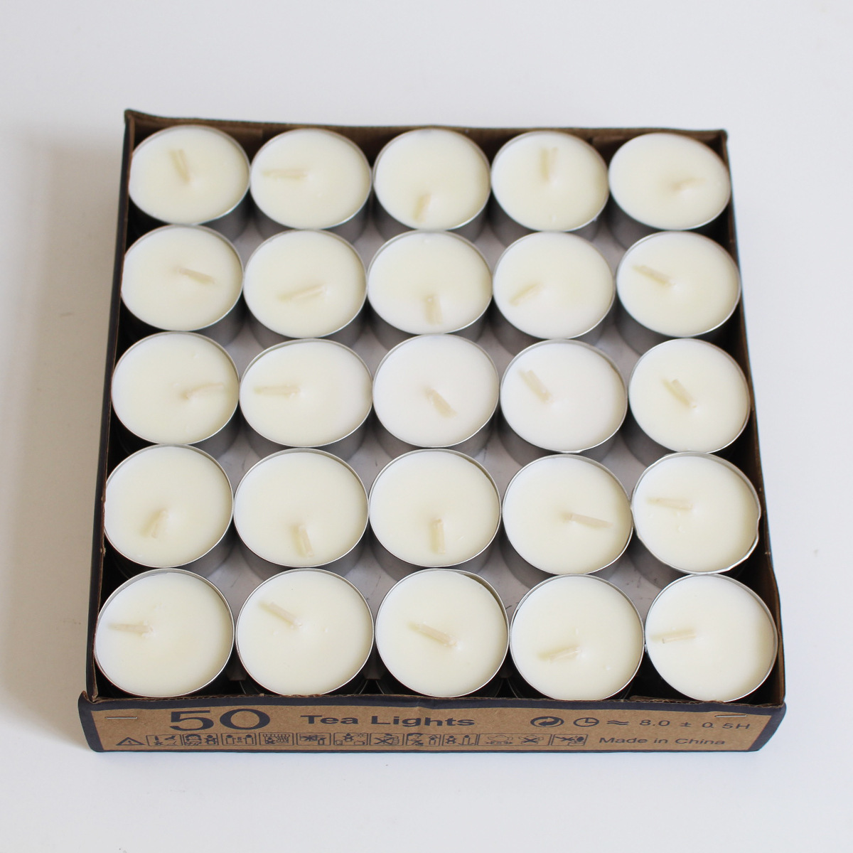 Velas de prevención de desastres de emergencia de quema duradera de 8 horas de cera de té hervida hotel de té 50 piezas de vela de té de aluminio redondo