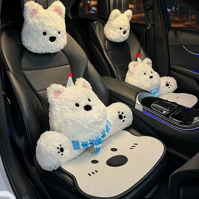 Seat Back Cushion Car Waist — Headrest - scarf-west-highland-headrest-and-lumbar-support-front-row-linen-seat-cushion-set-of-6