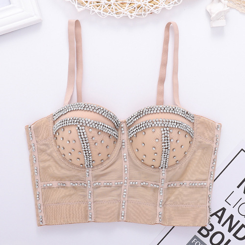 Amazon beaded bright diamond tube top fish bone shaping outer bra bra performance clothing gathered heavy industry suspenders women's fashion