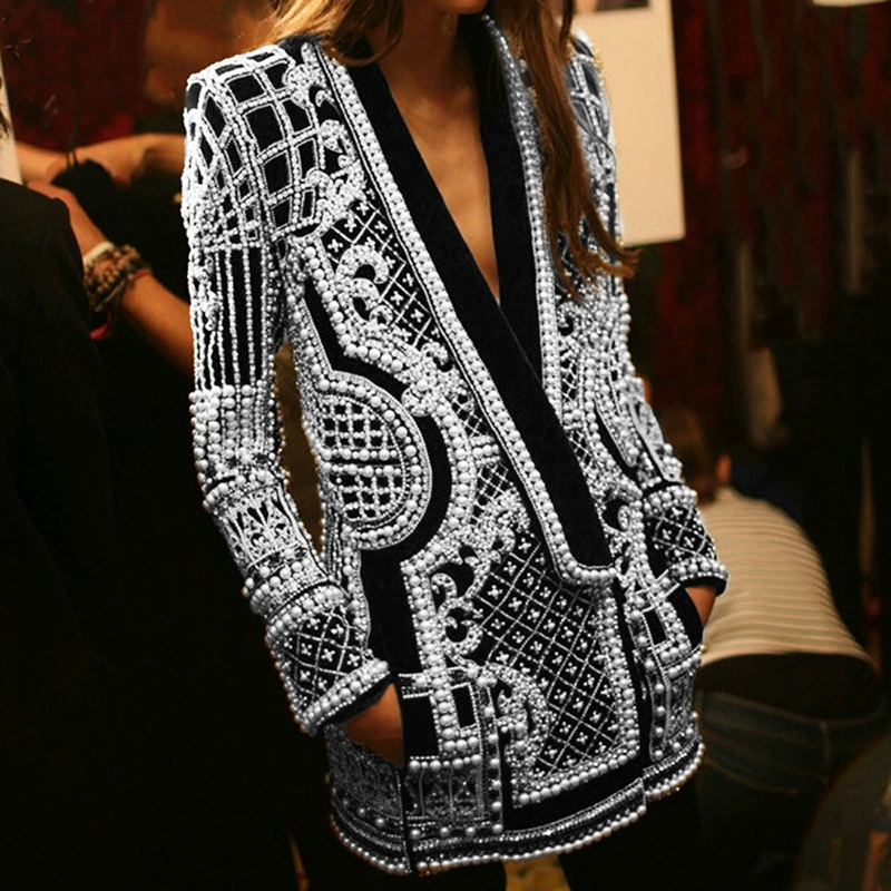 Suit jacket, retro spring classic, long-sleeve, high-quality beaded embellishment