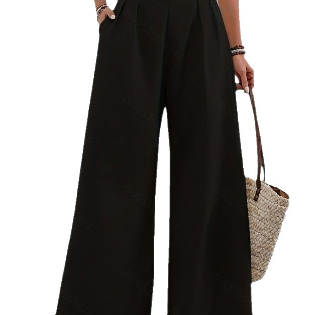 Damen-Hose mit hohem Bund und weitem Bein für den Herbst – vielseitig, modisch, mit praktischen Taschen – ideal für den Arbeitsweg im amerikanischen Stil_voghion.com