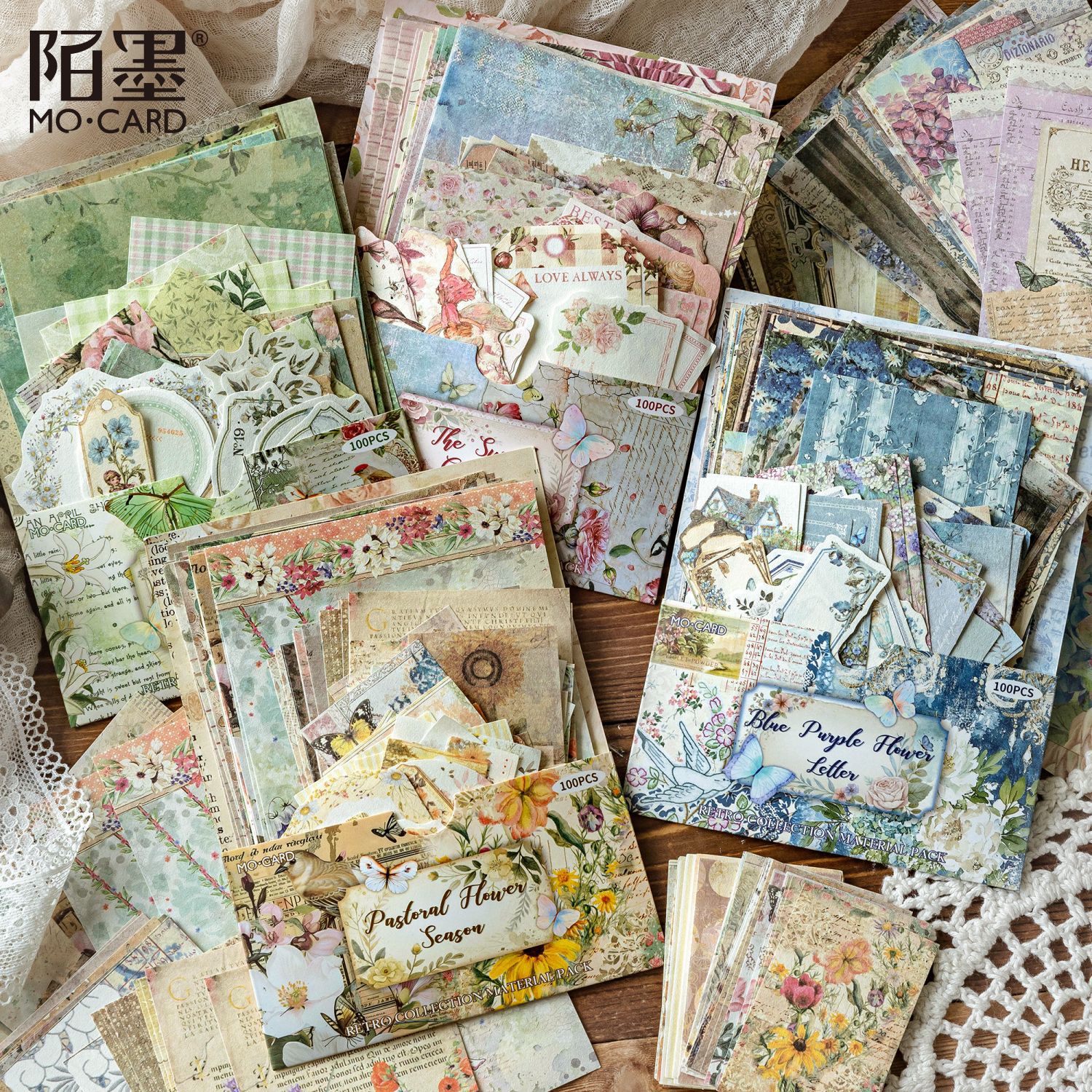 Momo Light Paper Hollow Out Large Collection Material Pack Pastoral Post Office Series Retro Material Decoration Collage 4 Styles