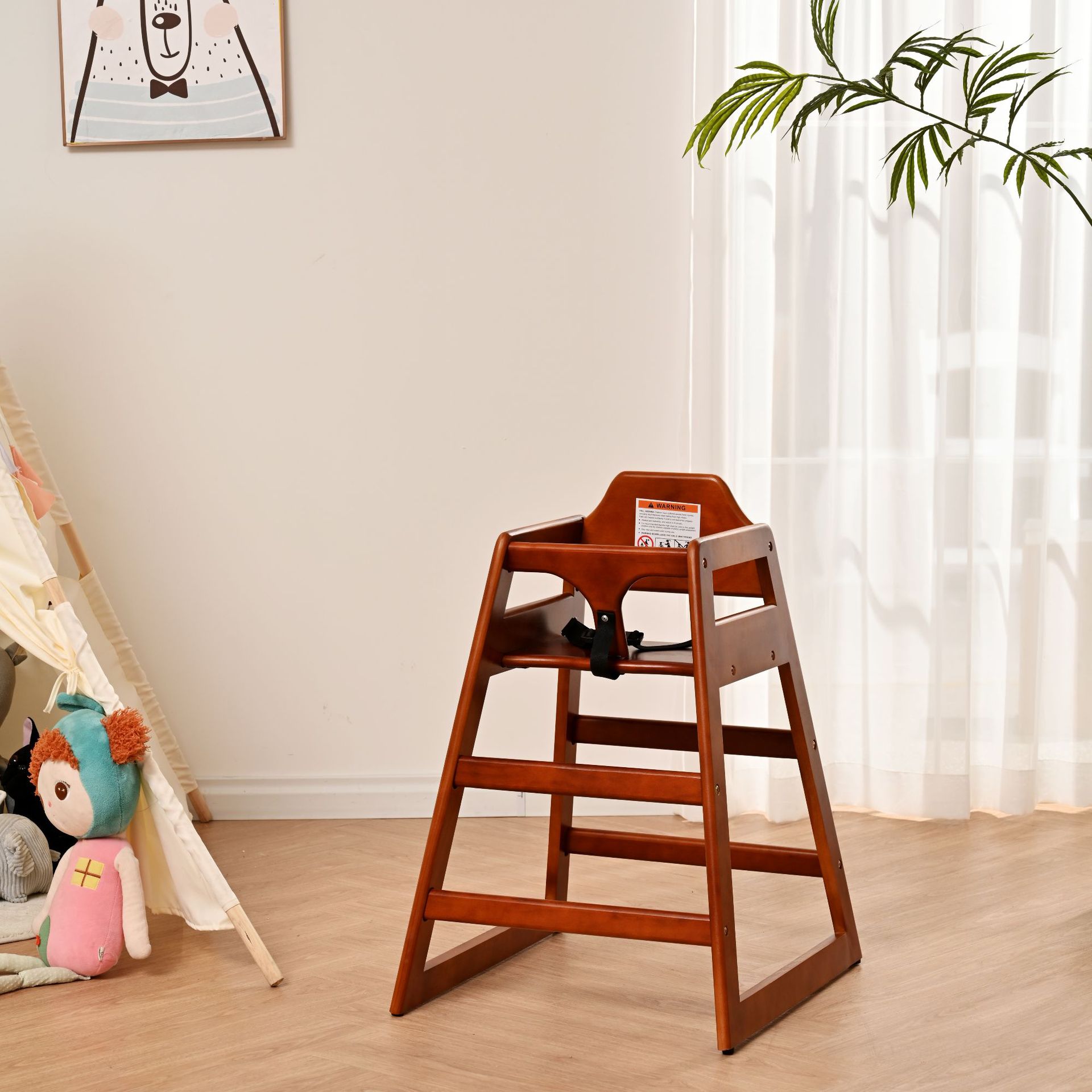 Silla de comedor infantil de madera maciza reforzada color tronco bebé apilable mesa de comedor de bebés restaurante hotel BB taburete
