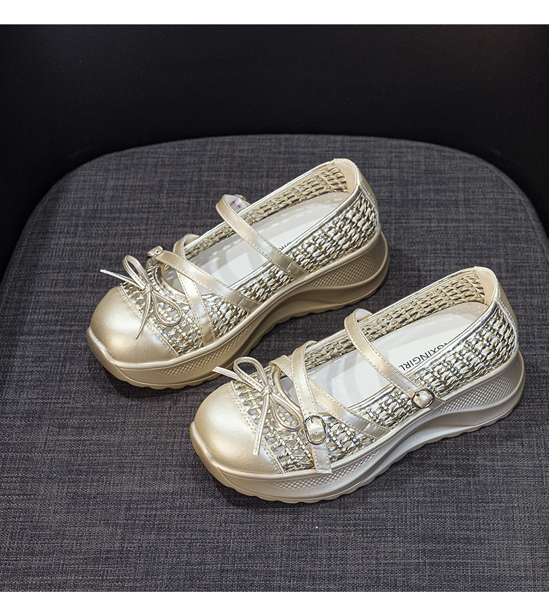 Giày sneaker nữ chunky đế dày dệt kim thoáng khí, phong cách Hàn Quốc, quai chéo, đế dày — Trắng 5097, Vàng 5097, Đen 5097 chi tiết 16