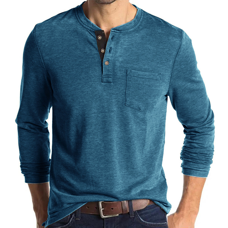 Amazon hombres europeos y americanos de manga larga de cuello redondo Camiseta de los hombres camisa de fondo Comercio exterior de los hombres camiseta Henry cuello superior