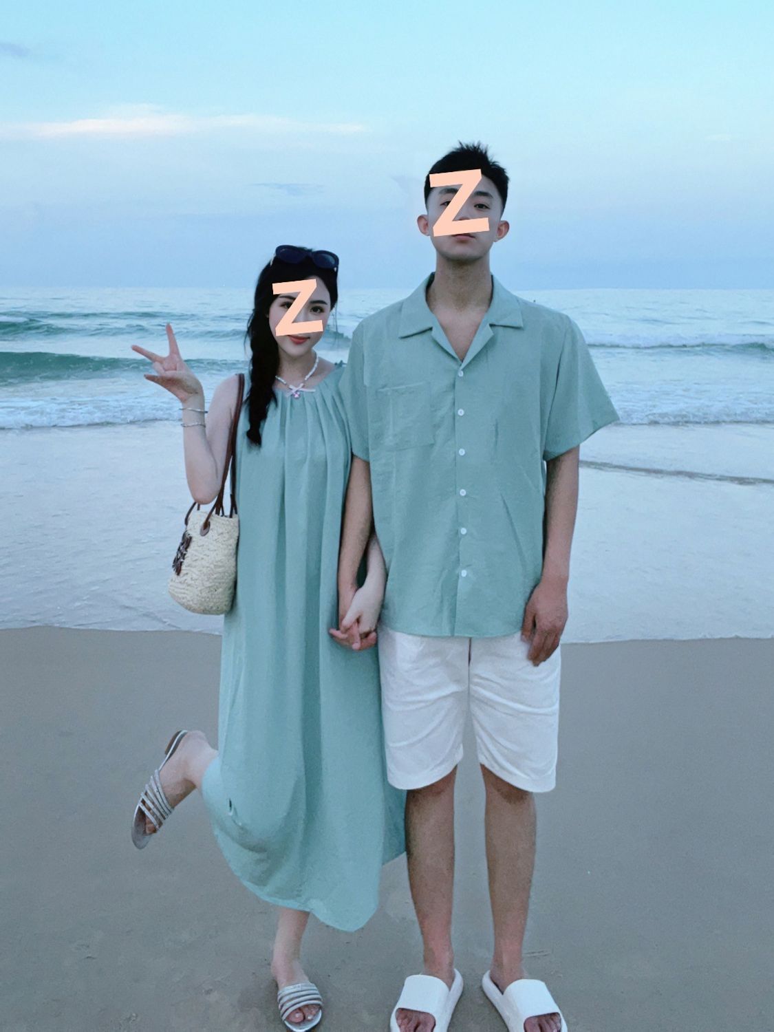 Couple's Summer Beach Dress Set, Short-Sleeved Shirt, Beach Vacation Vest, Sleeveless Women's Dress (One Top and One Skirt)