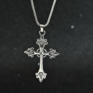 American and European Retro Simple Diamond Cross Pendant Necklace Korean Cool Temperament Cold Wind Cross Necklace Jewelry