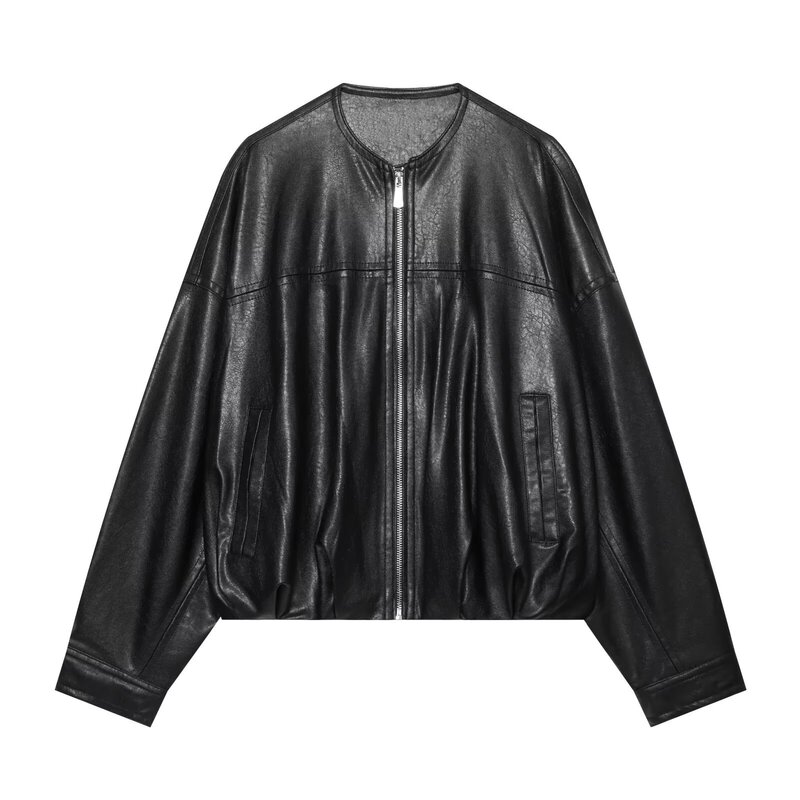 PB&ZA Women's 2026 Fall New Leather Effect Puff Sleeve Aviator Jacket 3046045 PB&ZA Women's 2026 Fall New Leather Effect Puff Sleeve Aviator Jacket 3046045