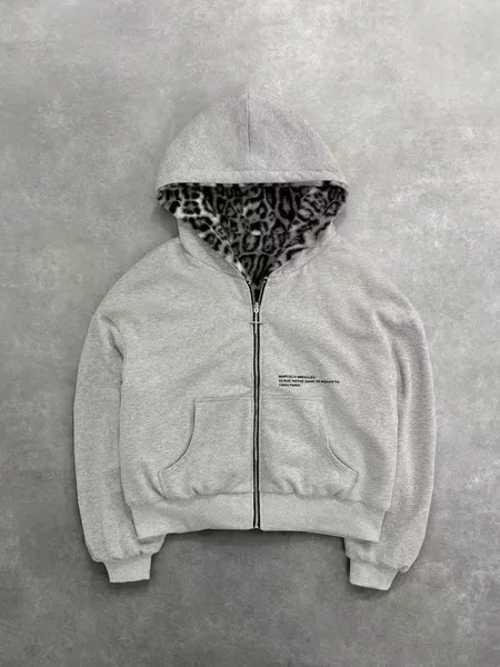Cross-Border European and American 2025 Autumn and Winter New Style Amazon Leopard Print Hoodie Reversible Zipper Loose Sweatshirt for Men