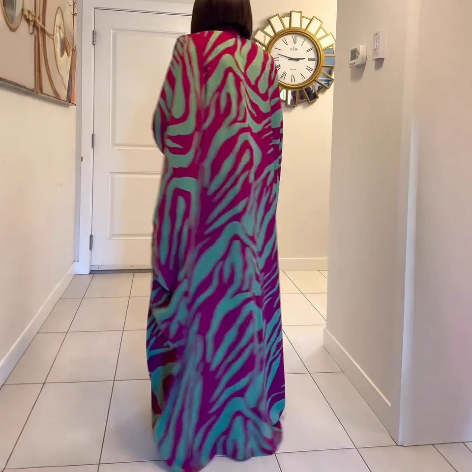 2025 New Cross-Border Vacation Beach Cape Cardigan 3D Digital Print Casual Middle Eastern Dubai Robe Women's Clothing_ecoleips.com