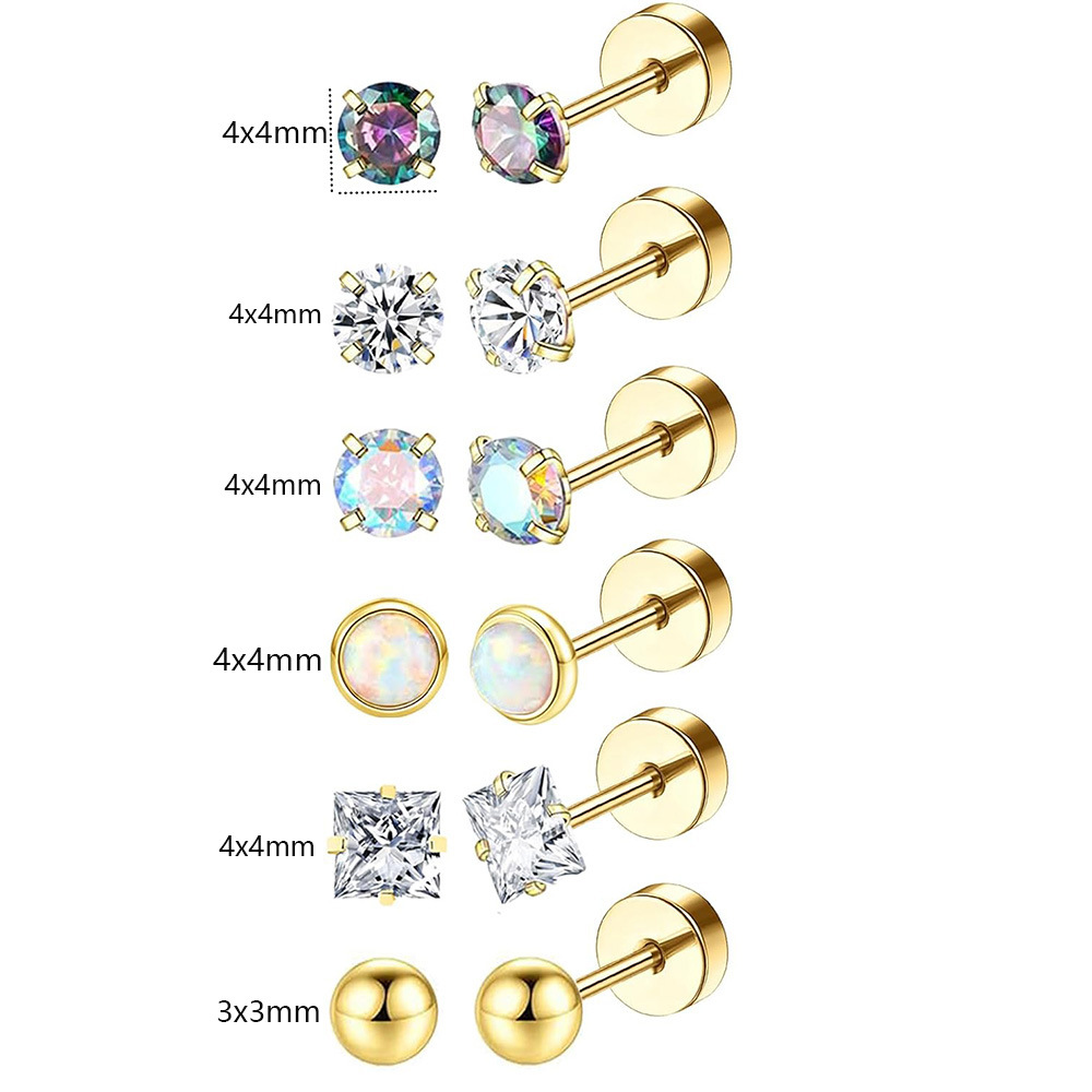 Simple Star Stainless Steel Ear Piercing Jewelry Set - 10-12 Pairs Cartilage Earrings, Twist Ball Earrings for Sleeping detail image 8